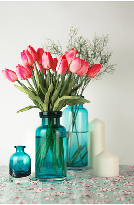 蓝色透明玻璃花瓶 美式乡村插花瓶 植物瓶 手工玻璃装饰摆设人气 摄影作品 花卉摄影|工业/产品|器皿|猫猫头鹰号 